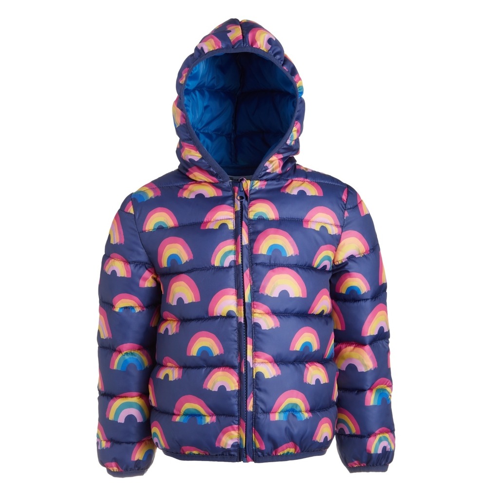 Epic Threads Little Girls Quilted Rainbow-Print Packable Hooded Puffer Jacket 4T